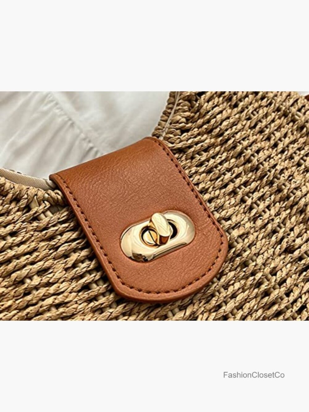 Straw Handwoven Top-Handle Crossbody Tote Clutch Bag for Travel - Picture 6 of 6
